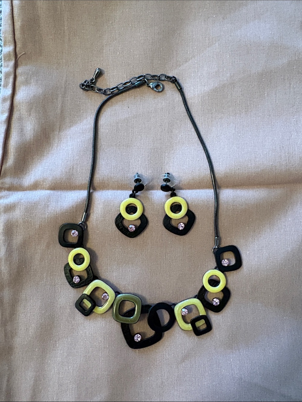Statement Black and Yellow Geometric Necklace & Earring Set